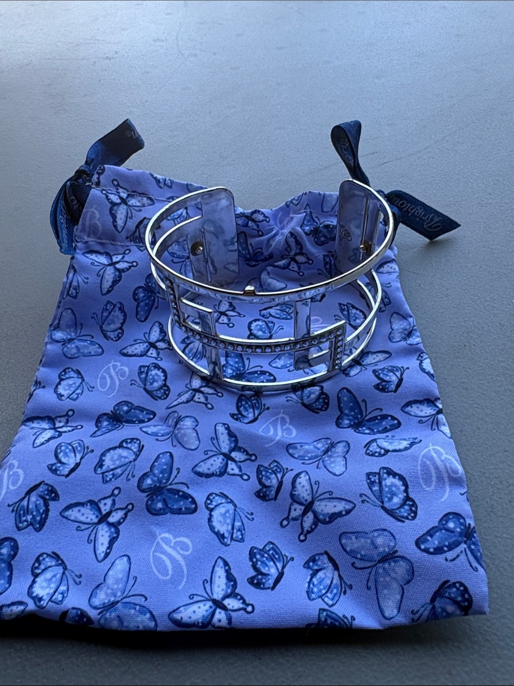 Brighton Silver Rhinestone Cuff Bracelet - Blue Accents